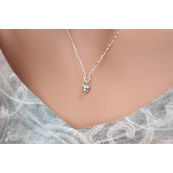 Sterling Silver Acorn Necklace, Silver Acorn Necklace - Picture 5 of 8